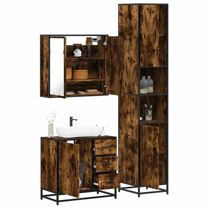 Set Mobili da Bagno 3 pz Rovere Fumo in Legno Multistrato