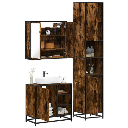 Set Mobili da Bagno 3 pz Rovere Fumo in Legno Multistrato