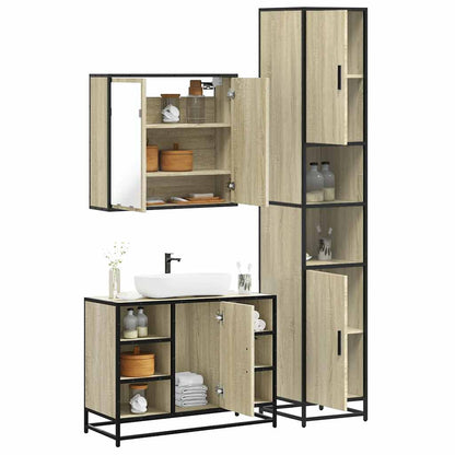 Set Mobili da Bagno 3 pz Rovere Sonoma in Legno Multistrato