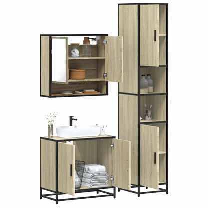 Set Mobili da Bagno 3 pz Rovere Sonoma in Legno Multistrato