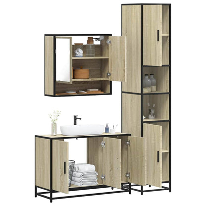 Set Mobili da Bagno 3 pz Rovere Sonoma in Legno Multistrato