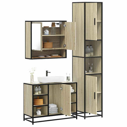 Set Mobili da Bagno 3 pz Rovere Sonoma in Legno Multistrato