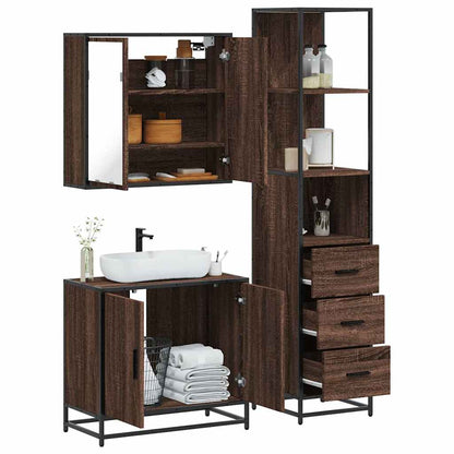 Set Mobili da Bagno 3 pz Rovere Marrone in Legno Multistrato