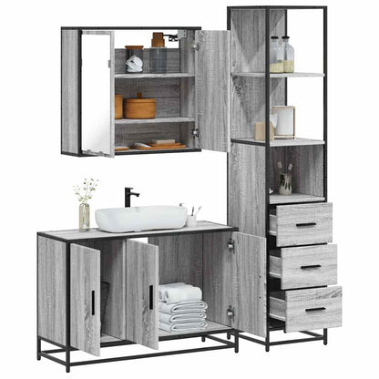 Set Mobili da Bagno 3 pz Grigio Sonoma in Legno Multistrato