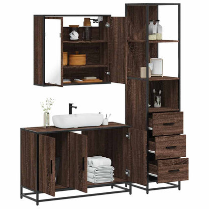 Set Mobili da Bagno 3 pz Rovere Marrone in Legno Multistrato