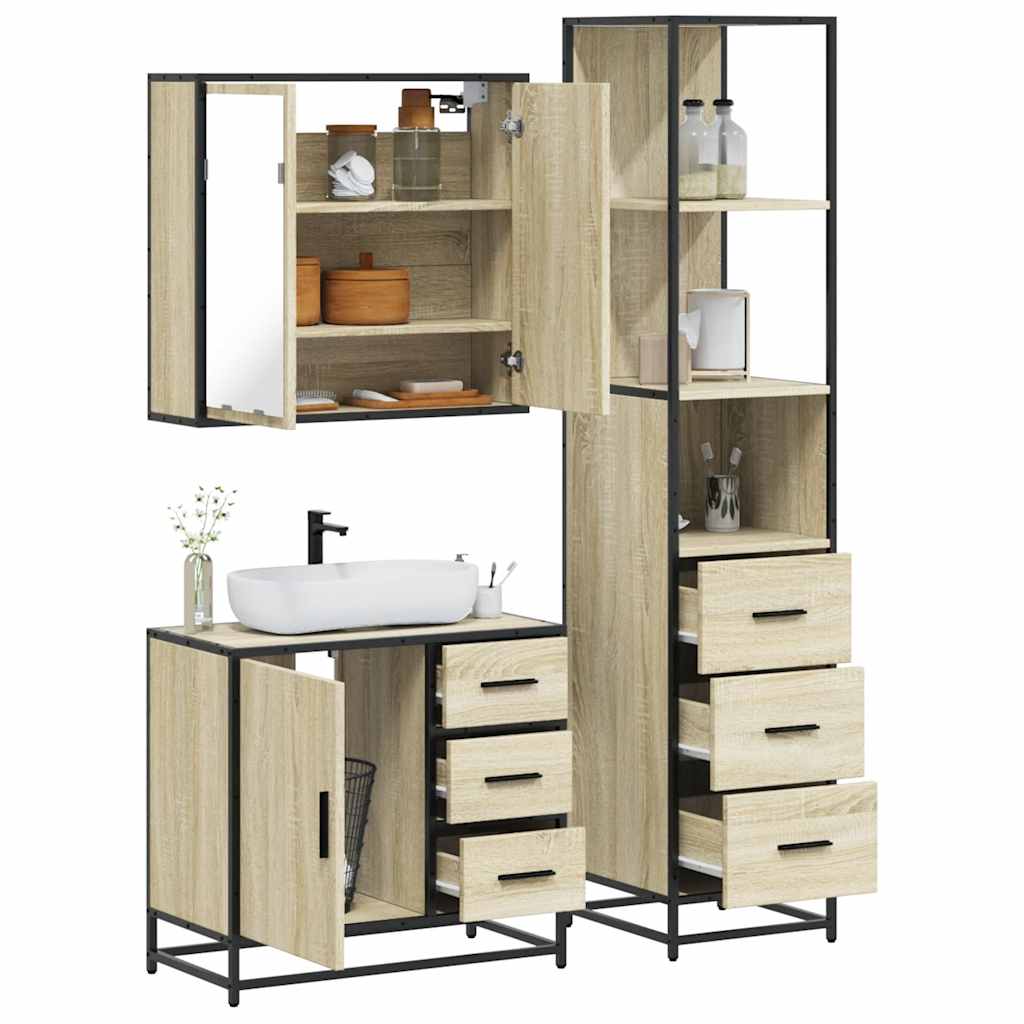 Set Mobili da Bagno 3 pz Rovere Sonoma in Legno Multistrato