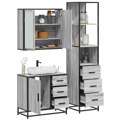 Set Mobili da Bagno 3 pz Grigio Sonoma in Legno Multistrato