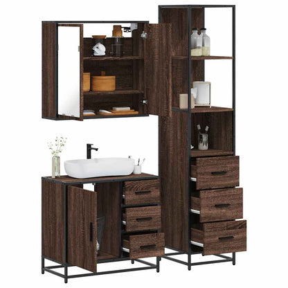 Set Mobili da Bagno 3 pz Rovere Marrone in Legno Multistrato