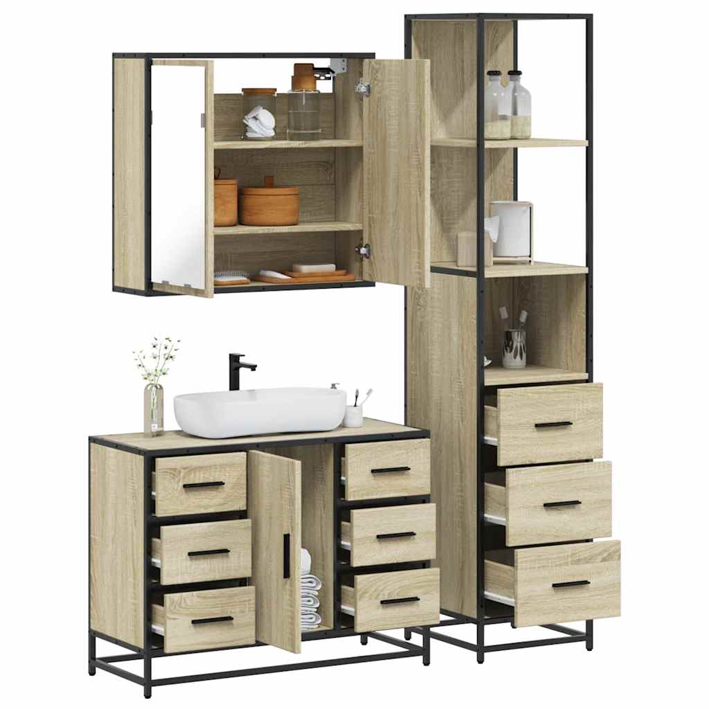 Set Mobili da Bagno 3 pz Rovere Sonoma in Legno Multistrato