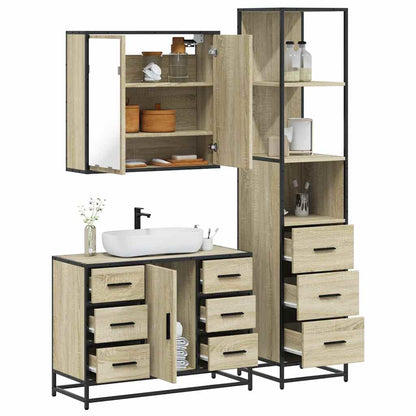 Set Mobili da Bagno 3 pz Rovere Sonoma in Legno Multistrato