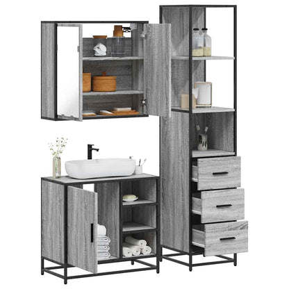 Set Mobili da Bagno 3 pz Grigio Sonoma in Legno Multistrato