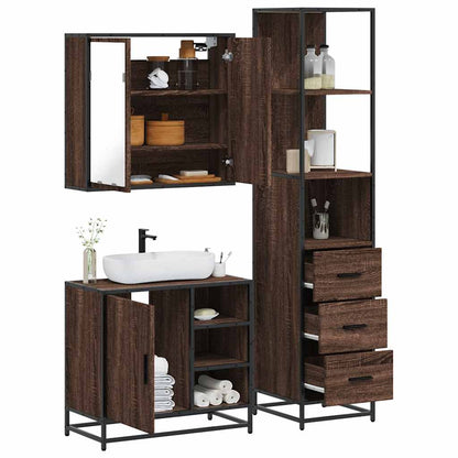 Set Mobili da Bagno 3 pz Rovere Marrone in Legno Multistrato