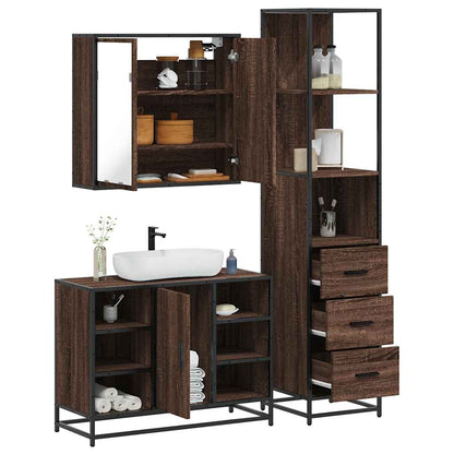 Set Mobili da Bagno 3 pz Rovere Marrone in Legno Multistrato