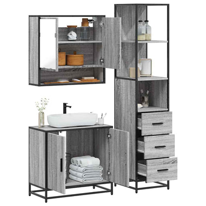 Set Mobili da Bagno 3 pz Grigio Sonoma in Legno Multistrato