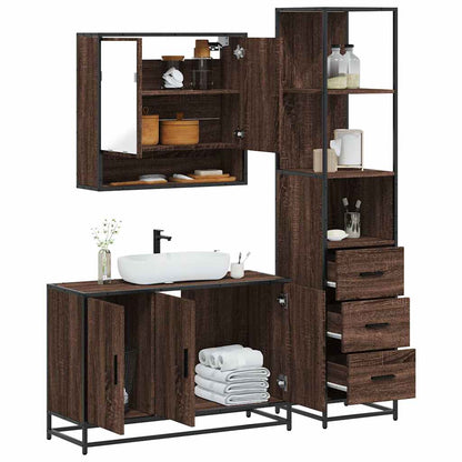 Set Mobili da Bagno 3 pz Rovere Marrone in Legno Multistrato