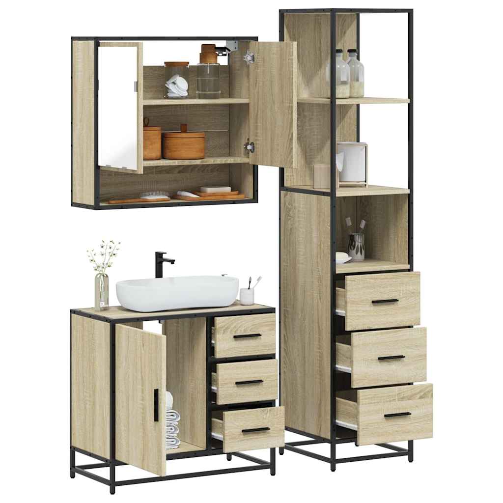 Set Mobili da Bagno 3 pz Rovere Sonoma in Legno Multistrato