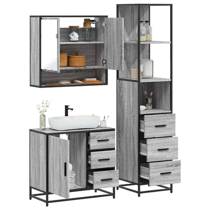 Set Mobili da Bagno 3 pz Grigio Sonoma in Legno Multistrato