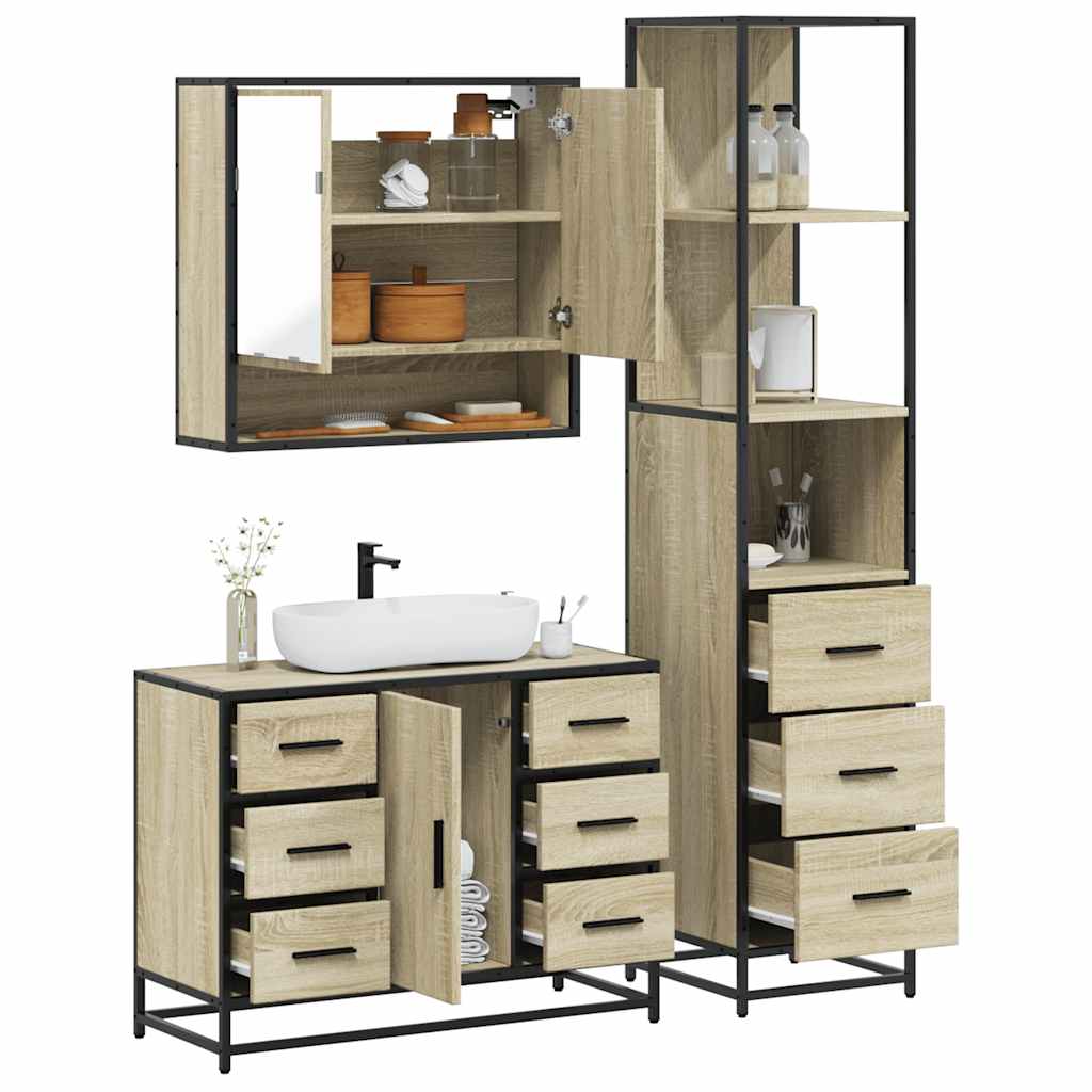 Set Mobili da Bagno 3 pz Rovere Sonoma in Legno Multistrato