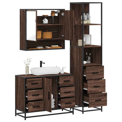 Set Mobili da Bagno 3 pz Rovere Marrone in Legno Multistrato