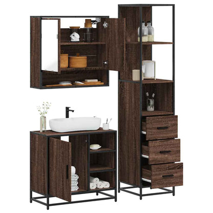 Set Mobili da Bagno 3 pz Rovere Marrone in Legno Multistrato