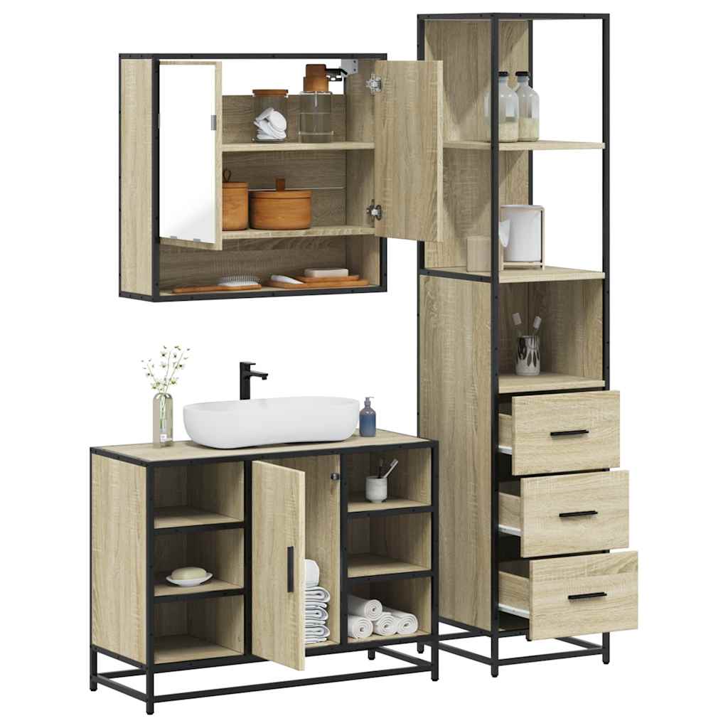 Set Mobili da Bagno 3 pz Rovere Sonoma in Legno Multistrato