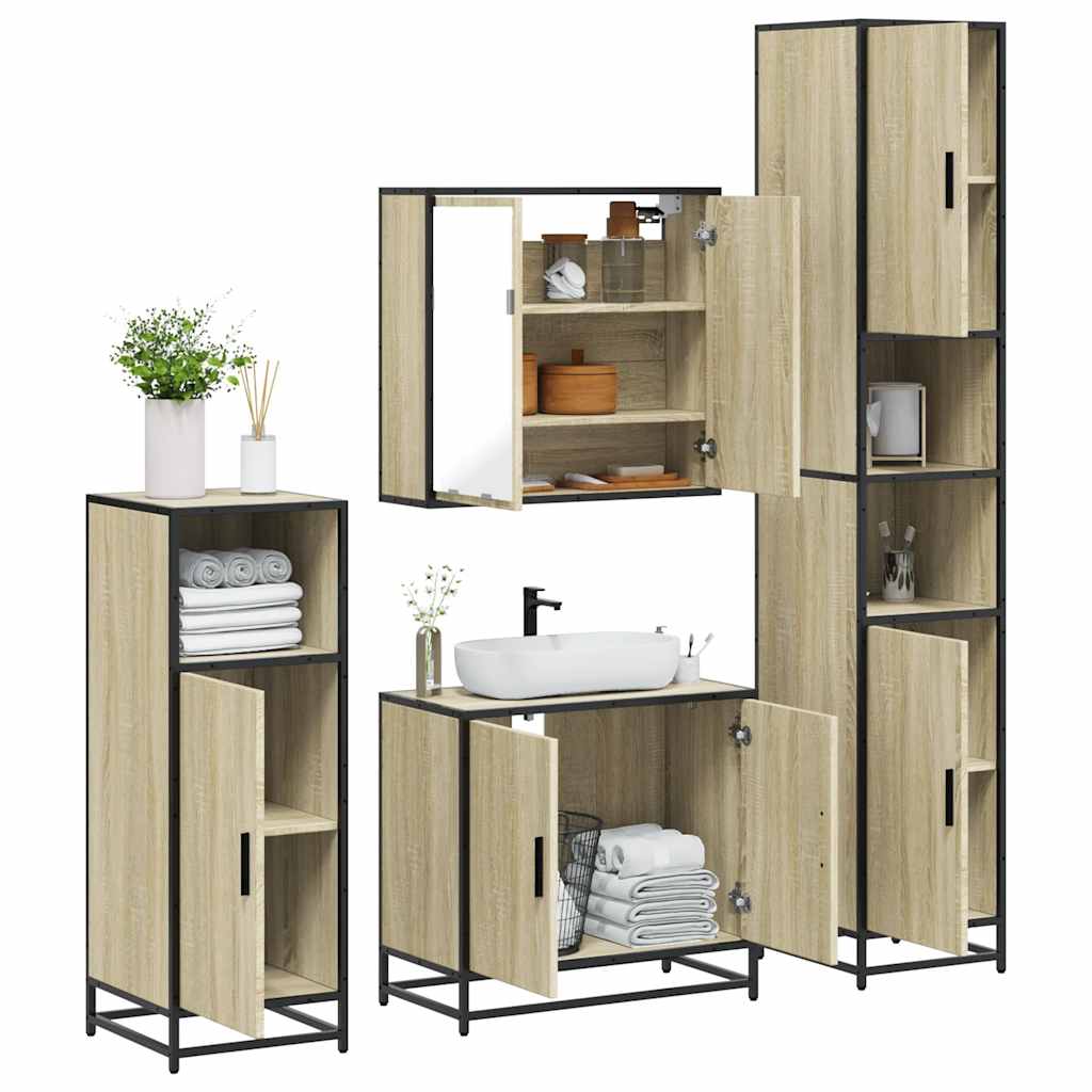 Set Mobili da Bagno 4 pz Rovere Sonoma in Legno Multistrato