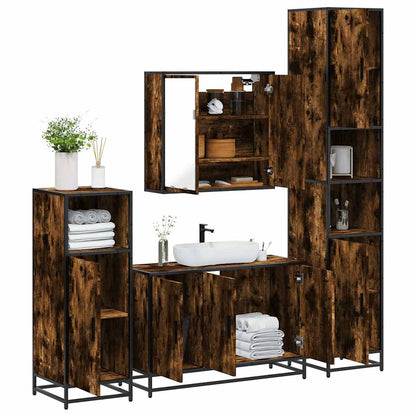 Set Mobili da Bagno 4 pz Rovere Fumo in Legno Multistrato