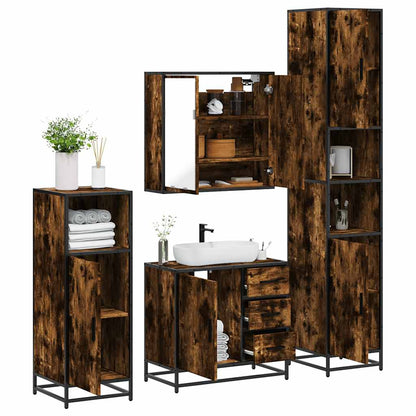 Set Mobili da Bagno 4 pz Rovere Fumo in Legno Multistrato