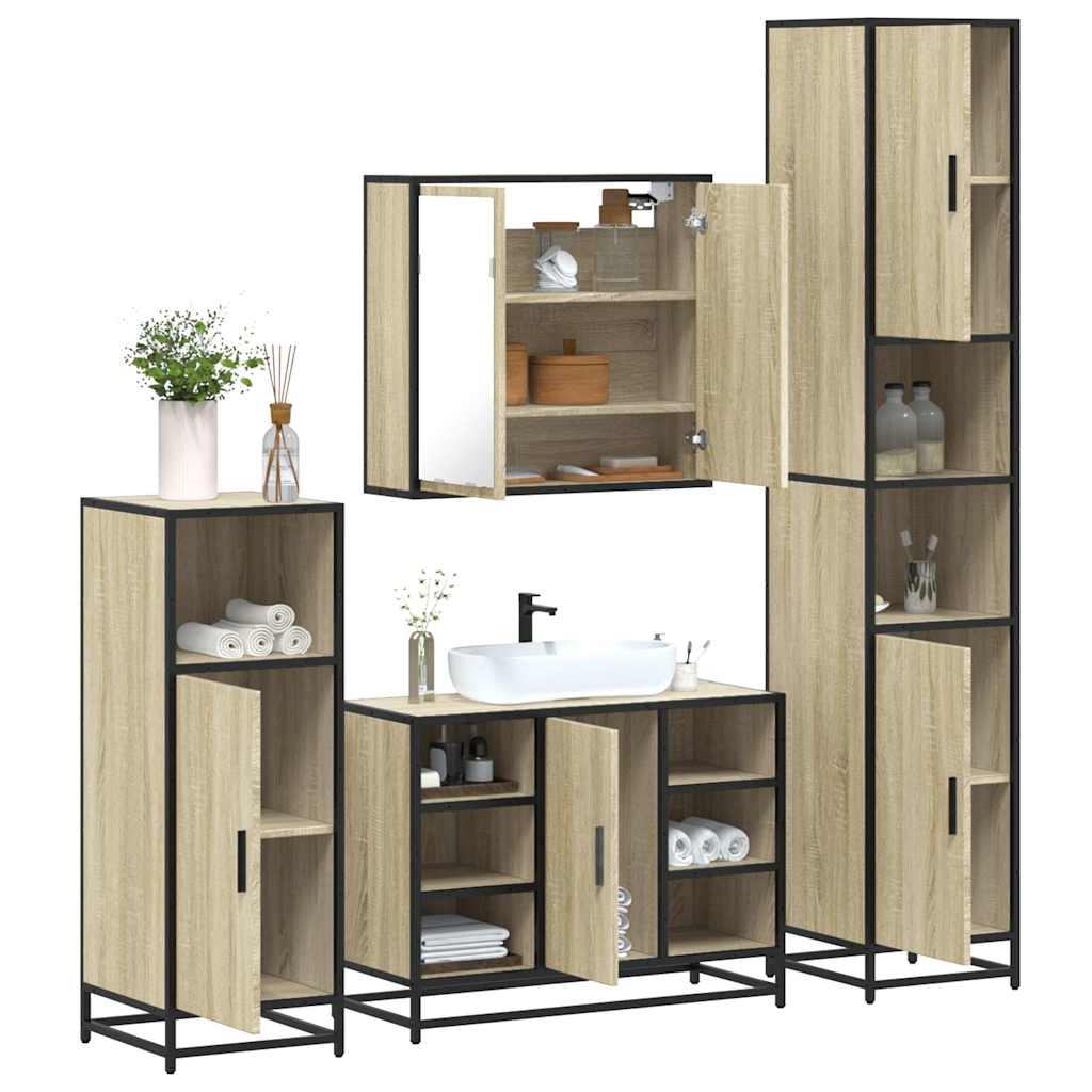 Set Mobili da Bagno 4 pz Rovere Sonoma in Legno Multistrato