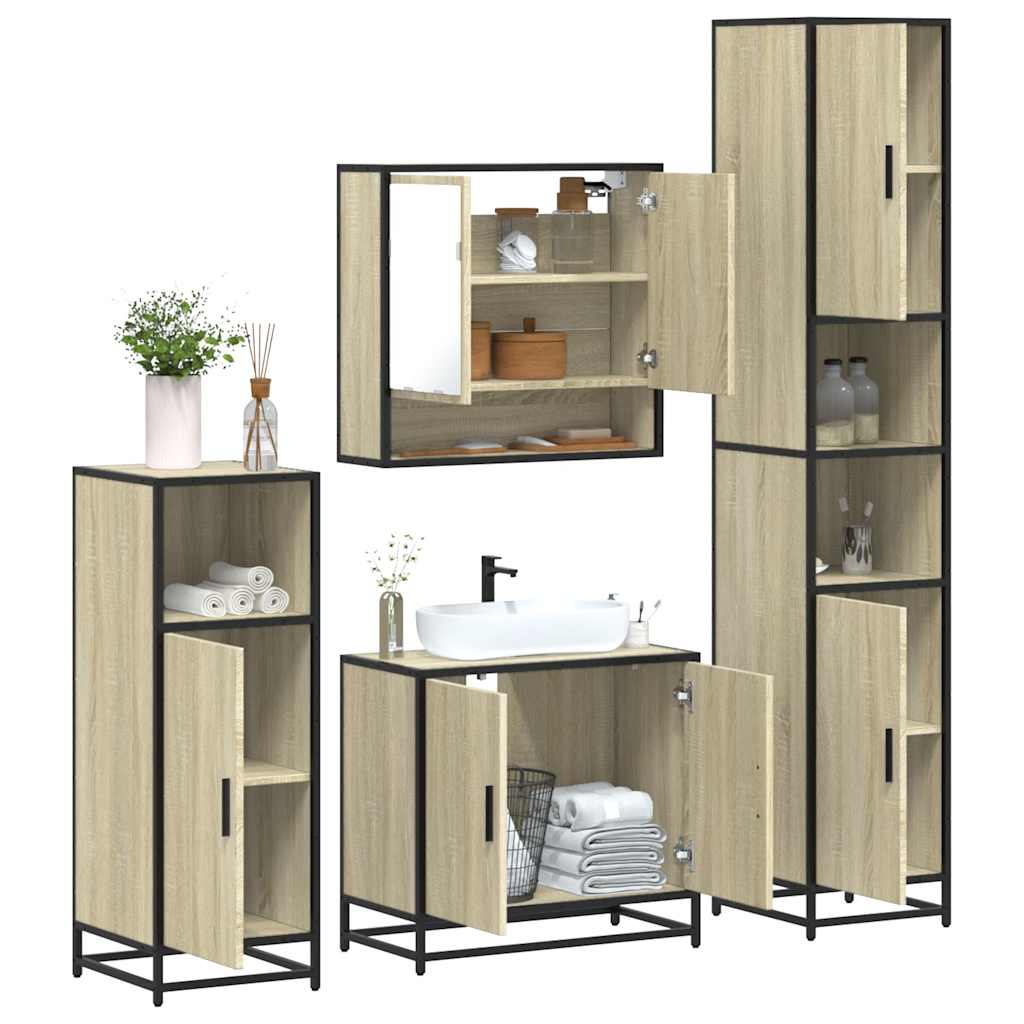 Set Mobili da Bagno 4 pz Rovere Sonoma in Legno Multistrato