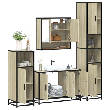 Set Mobili da Bagno 4 pz Rovere Sonoma in Legno Multistrato