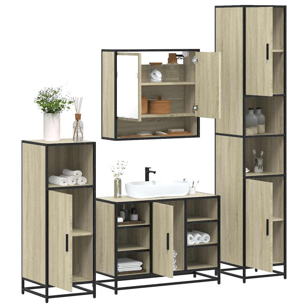Set Mobili da Bagno 4 pz Rovere Sonoma in Legno Multistrato