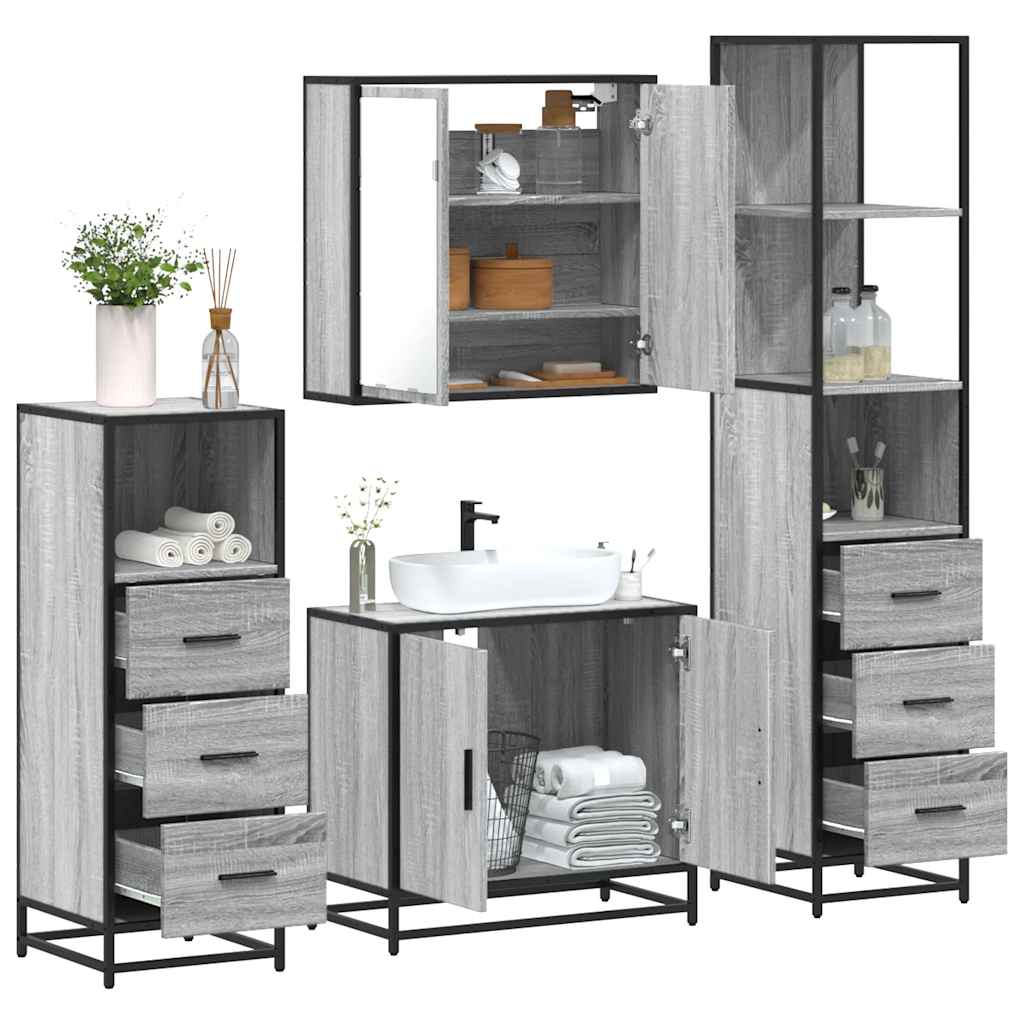 Set Mobili da Bagno 4 pz Grigio Sonoma in Legno Multistrato