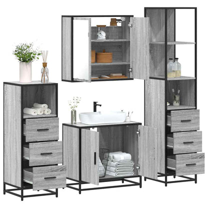 Set Mobili da Bagno 4 pz Grigio Sonoma in Legno Multistrato