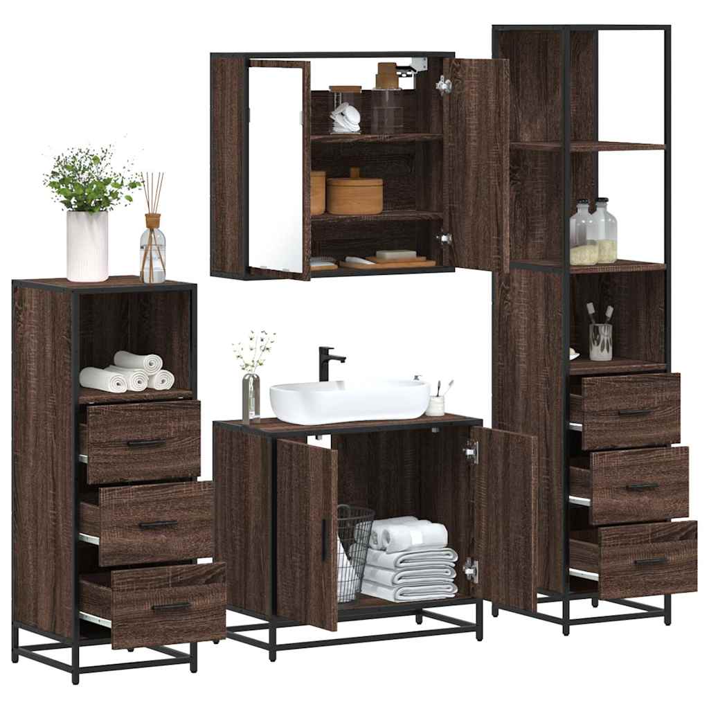 Set Mobili da Bagno 4 pz Rovere Marrone in Legno Multistrato