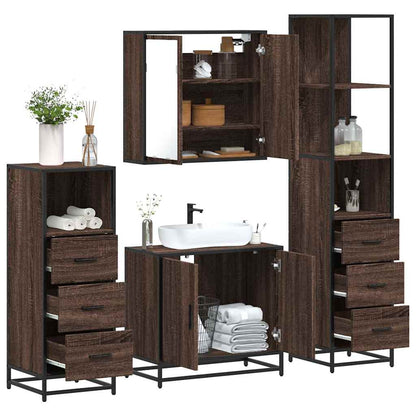Set Mobili da Bagno 4 pz Rovere Marrone in Legno Multistrato