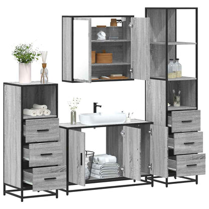 Set Mobili da Bagno 4 pz Grigio Sonoma in Legno Multistrato