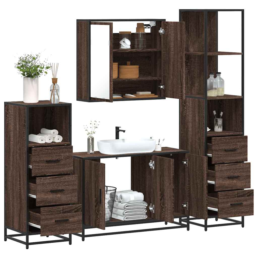 Set Mobili da Bagno 4 pz Rovere Marrone in Legno Multistrato