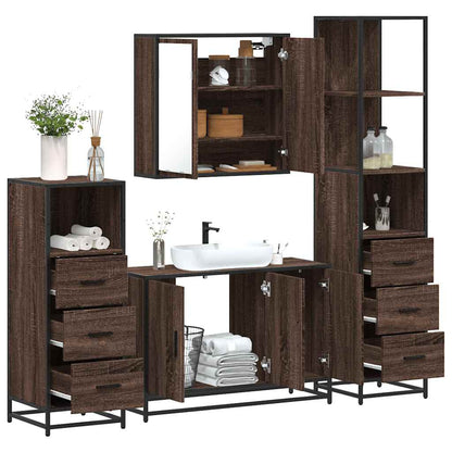Set Mobili da Bagno 4 pz Rovere Marrone in Legno Multistrato