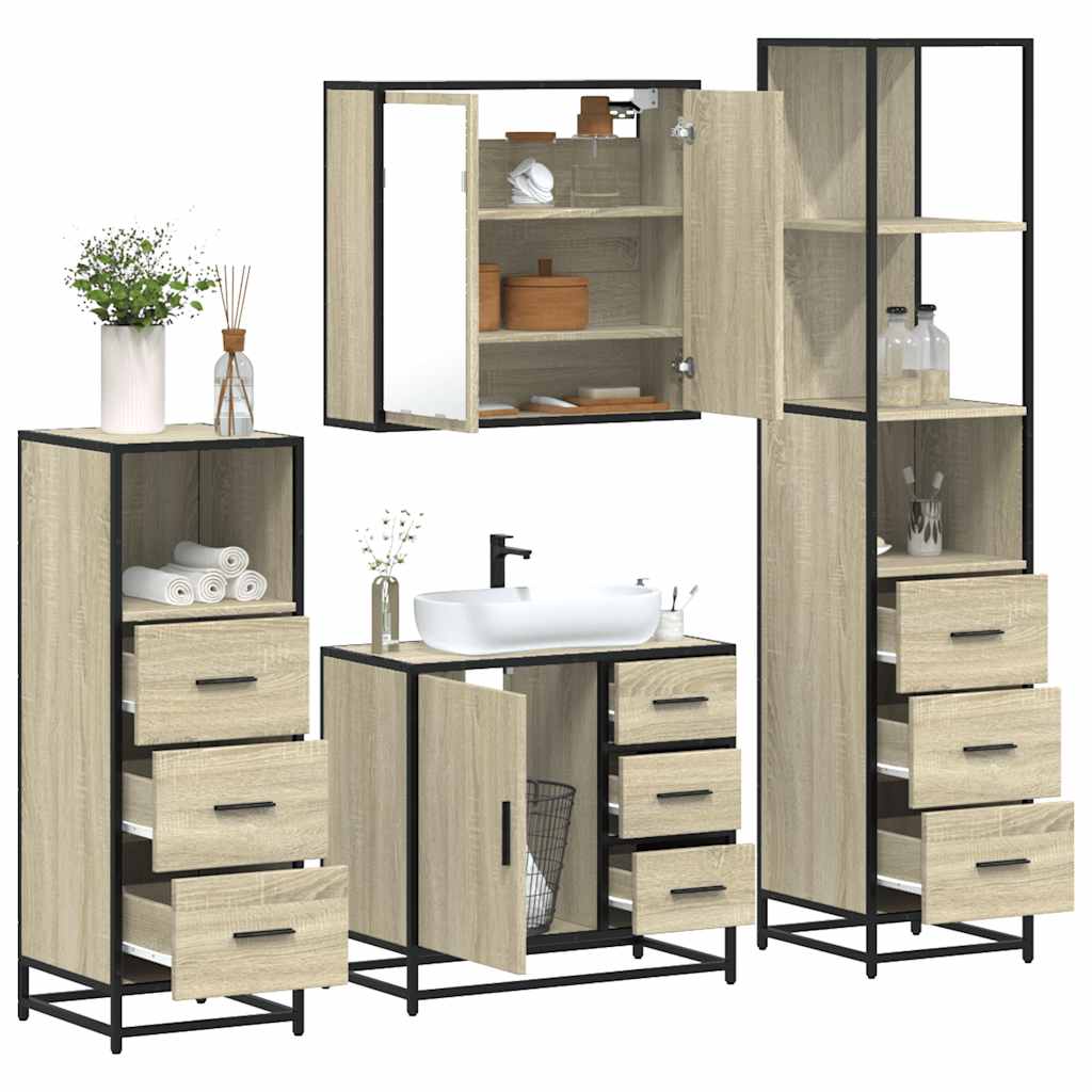 Set Mobili da Bagno 4 pz Rovere Sonoma in Legno Multistrato