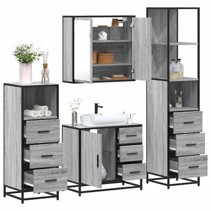 Set Mobili da Bagno 4 pz Grigio Sonoma in Legno Multistrato