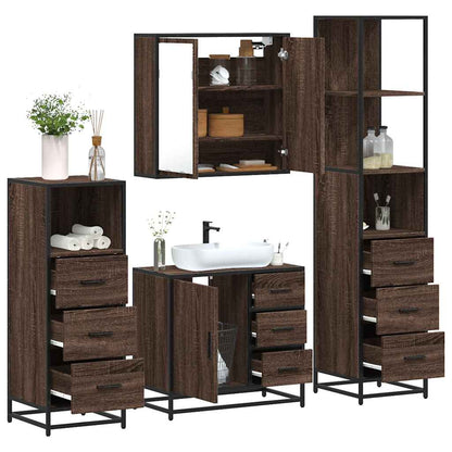 Set Mobili da Bagno 4 pz Rovere Marrone in Legno Multistrato