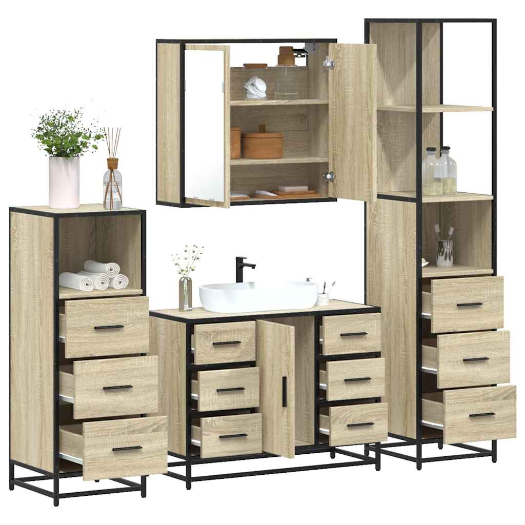 Set Mobili da Bagno 4 pz Rovere Sonoma in Legno Multistrato