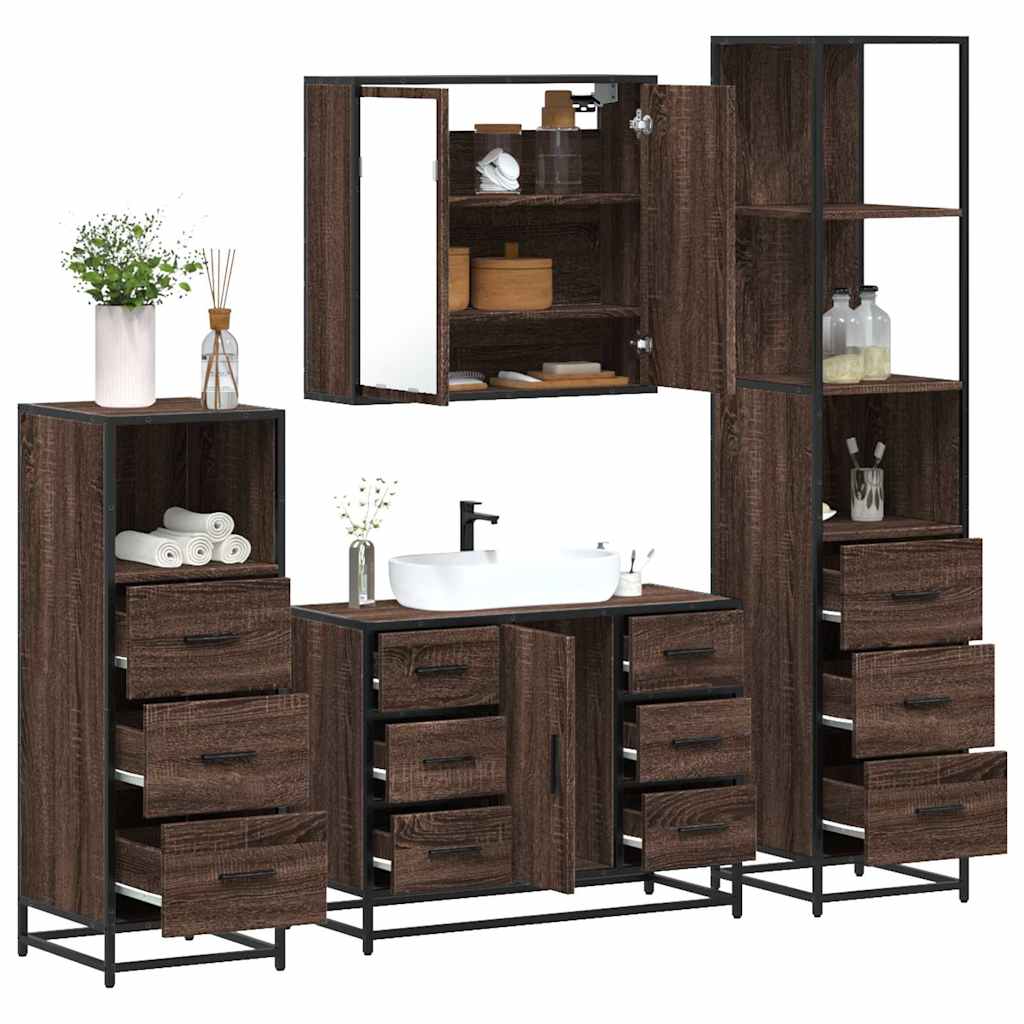 Set Mobili da Bagno 4 pz Rovere Marrone in Legno Multistrato