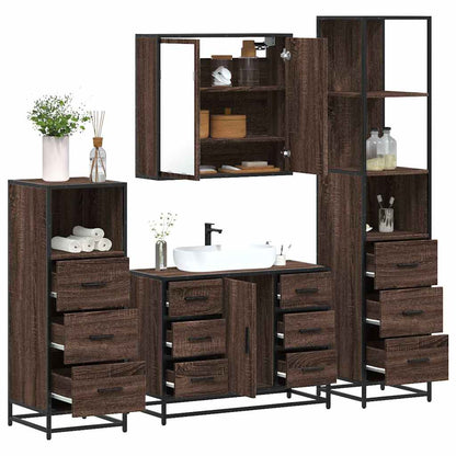 Set Mobili da Bagno 4 pz Rovere Marrone in Legno Multistrato