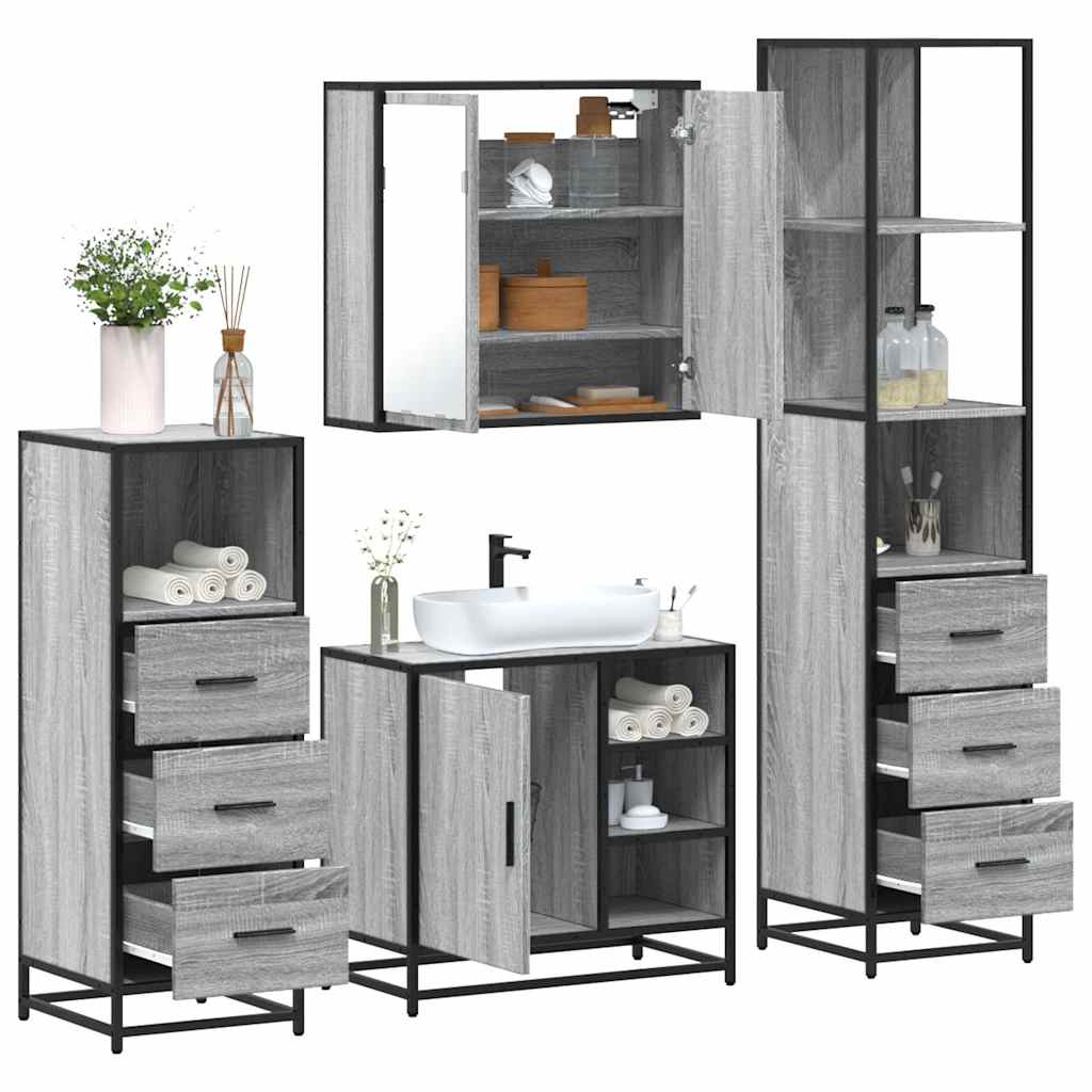 Set Mobili da Bagno 4 pz Grigio Sonoma in Legno Multistrato