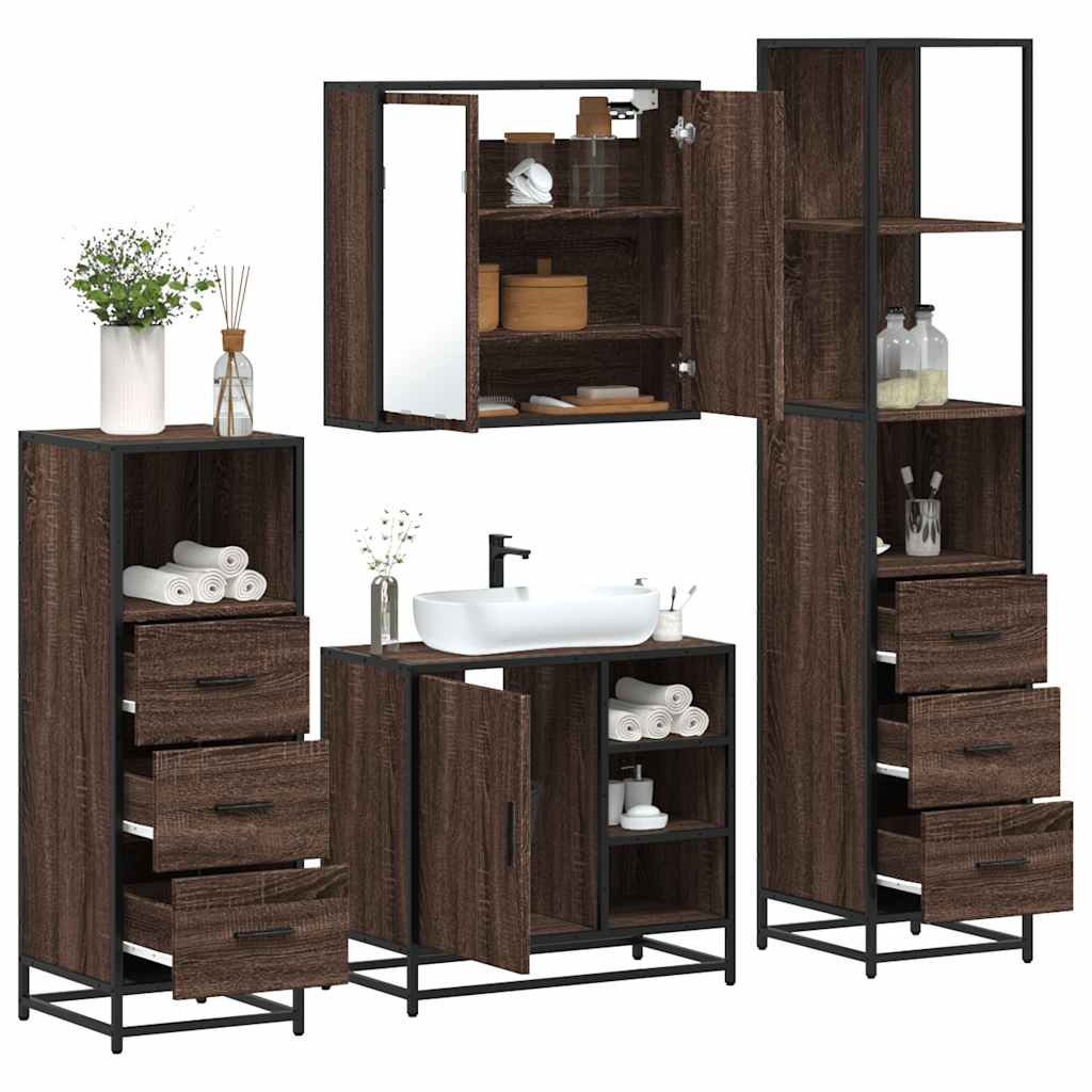 Set Mobili da Bagno 4 pz Rovere Marrone in Legno Multistrato