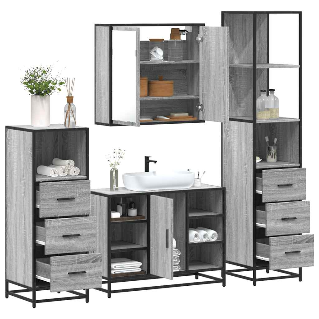 Set Mobili da Bagno 4 pz Grigio Sonoma in Legno Multistrato