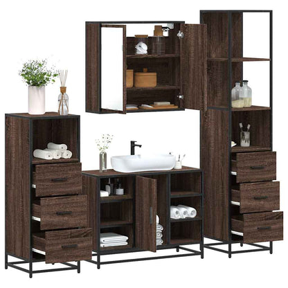 Set Mobili da Bagno 4 pz Rovere Marrone in Legno Multistrato