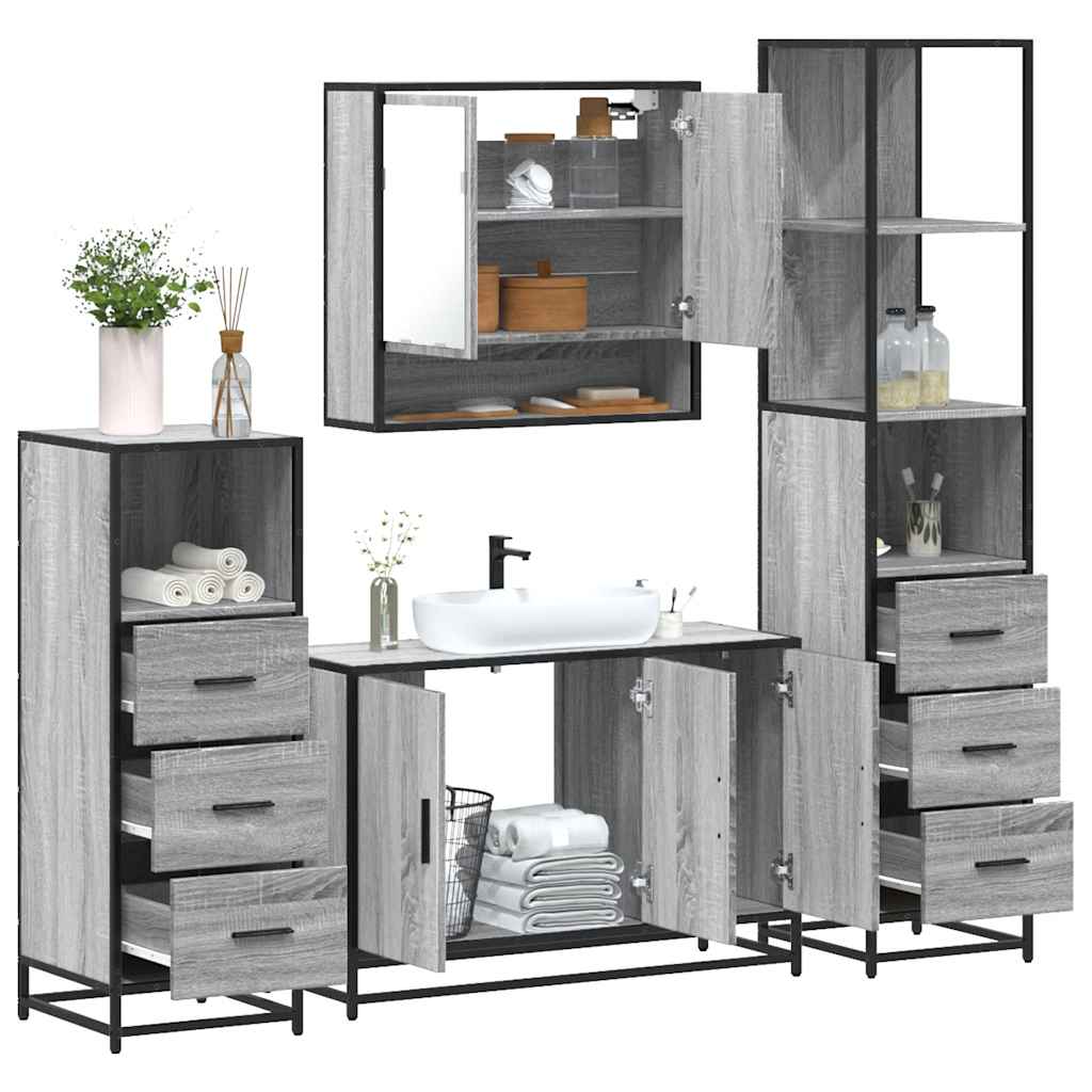 Set Mobili da Bagno 4 pz Grigio Sonoma in Legno Multistrato
